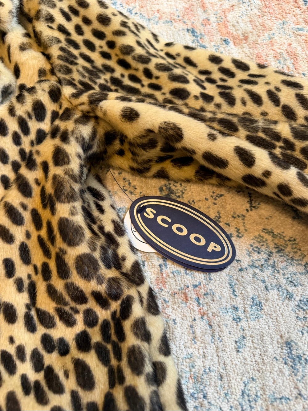 Leopard Print Faux Fur Pea Coat - Beige/Black - Picture 5 of 8